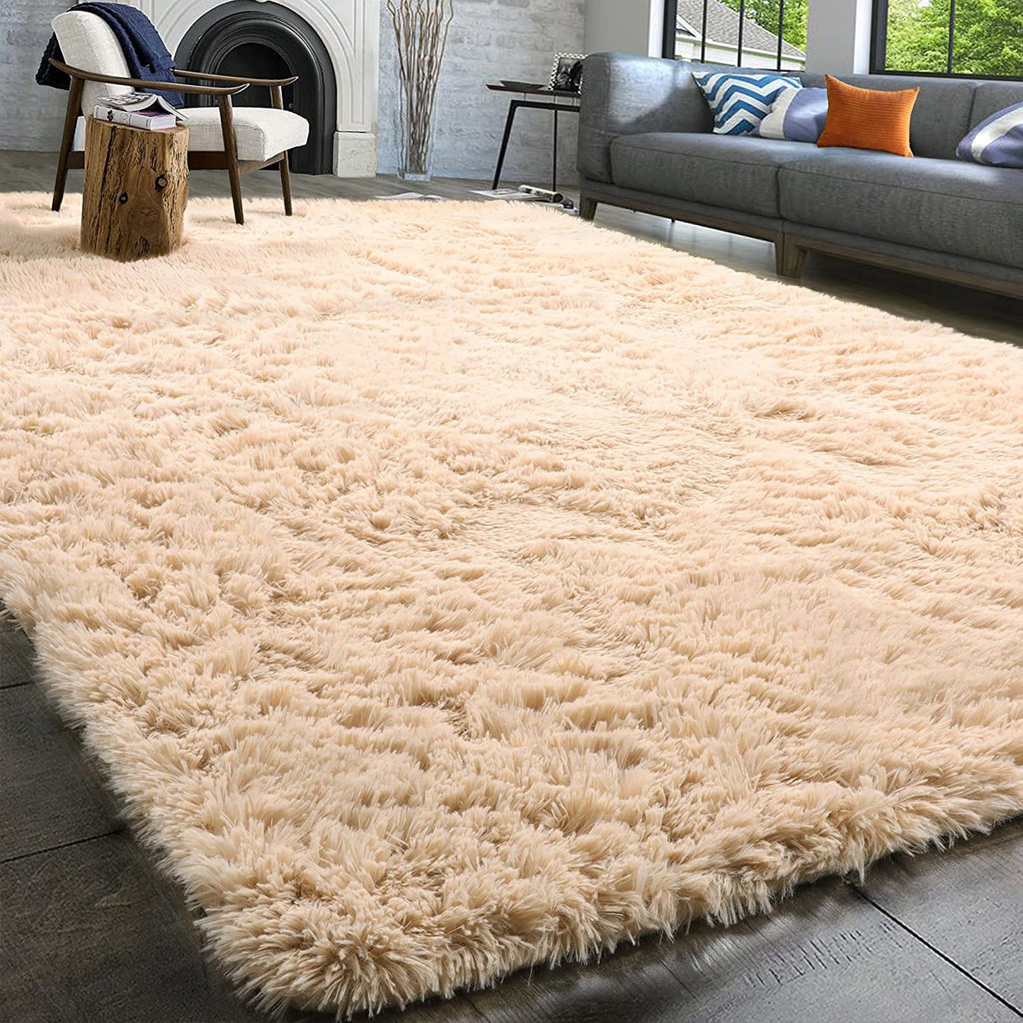 XL Extra Large Soft Shag Rug Carpet Mat (Beige, 300 x 200)