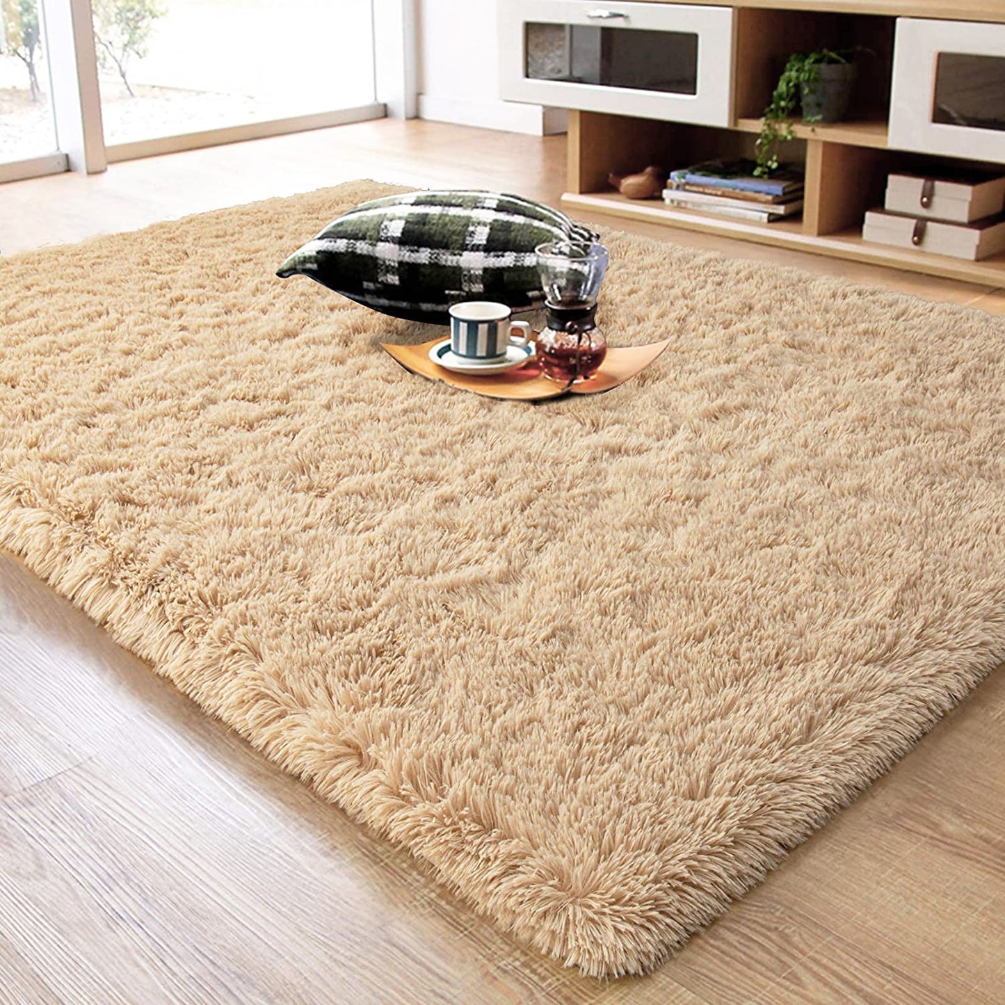 XL Extra Large Soft Shag Rug Carpet Mat (Beige, 300 x 200)