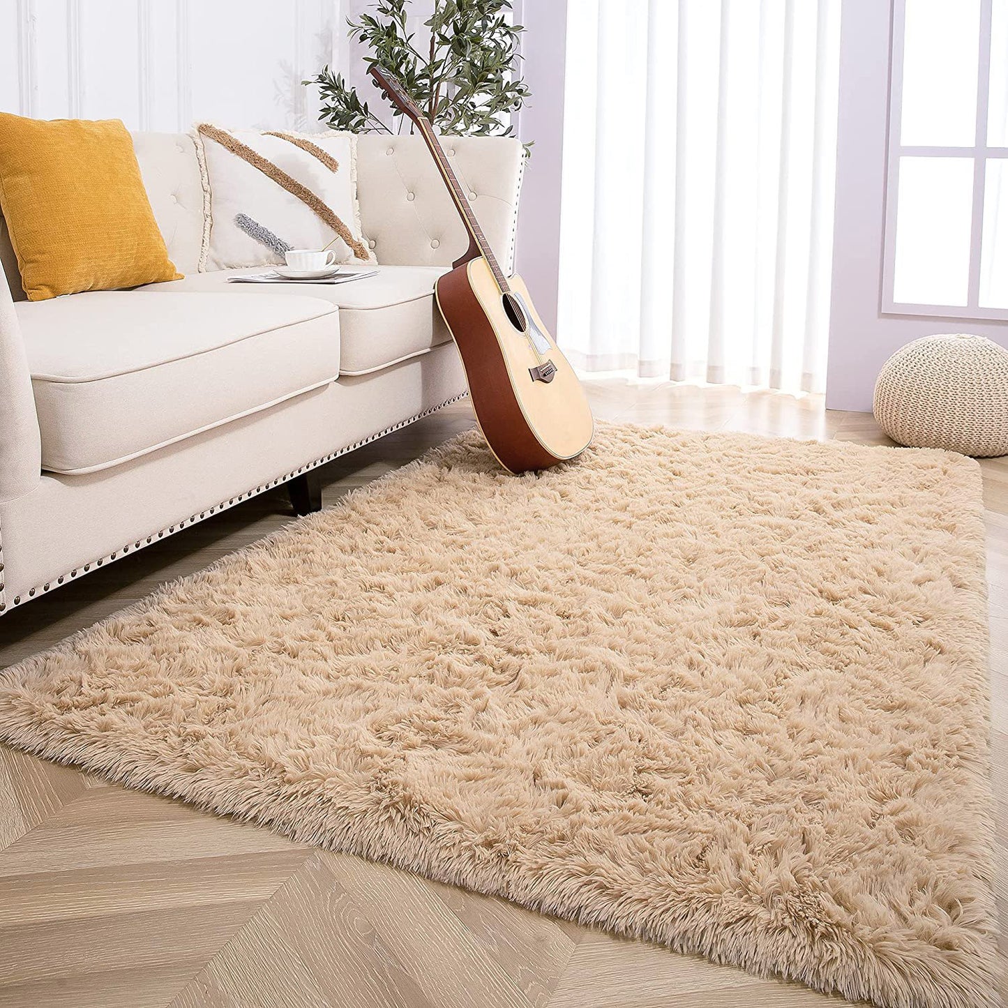 XL Extra Large Soft Shag Rug Carpet Mat (Beige, 300 x 200)