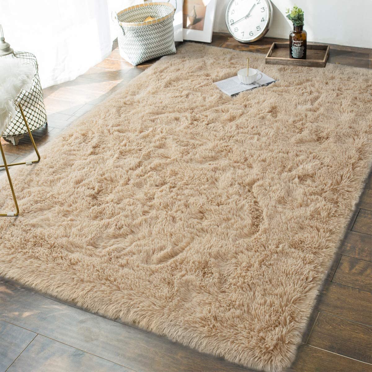 XL Extra Large Soft Shag Rug Carpet Mat (Beige, 300 x 200)