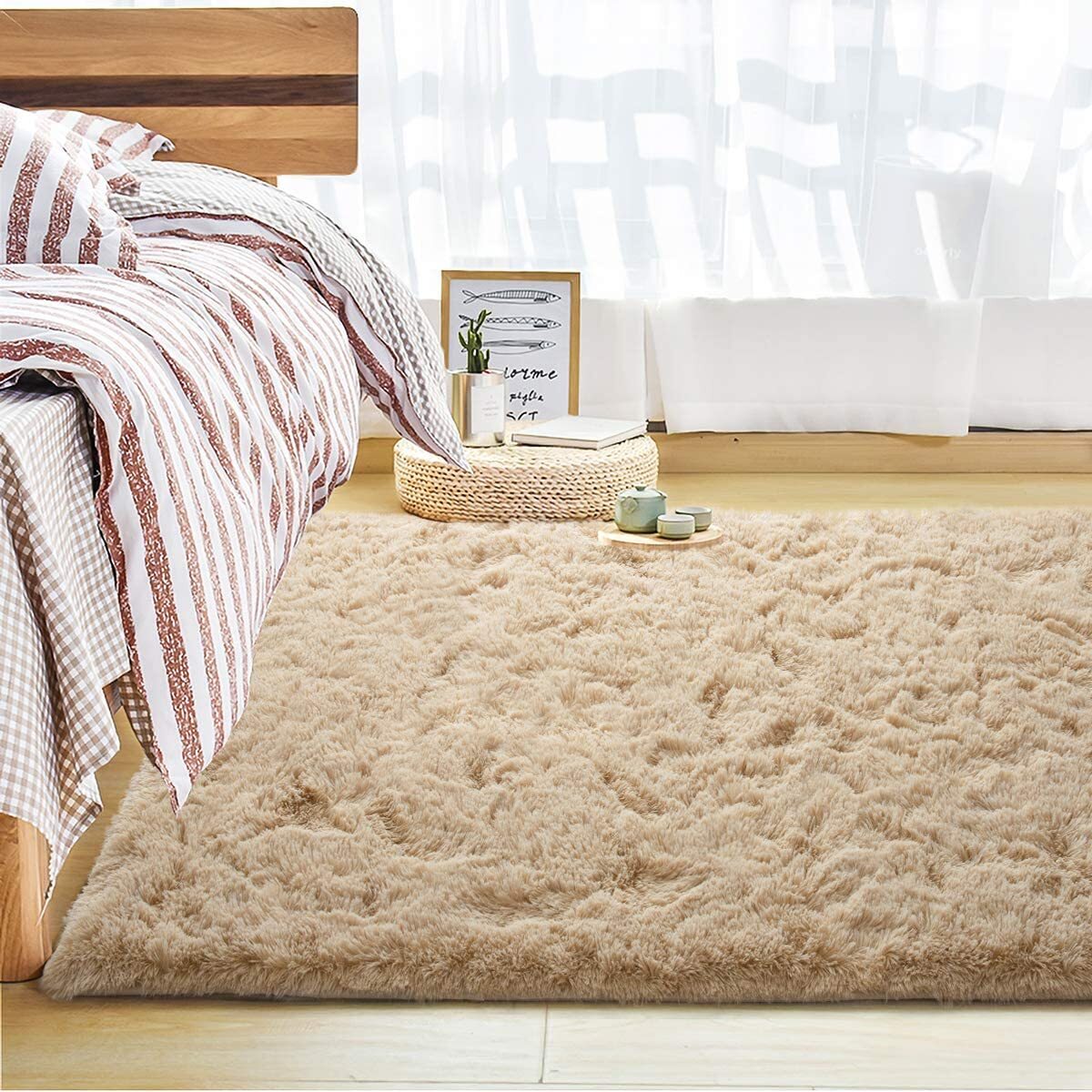 XL Extra Large Soft Shag Rug Carpet Mat (Beige, 300 x 200)