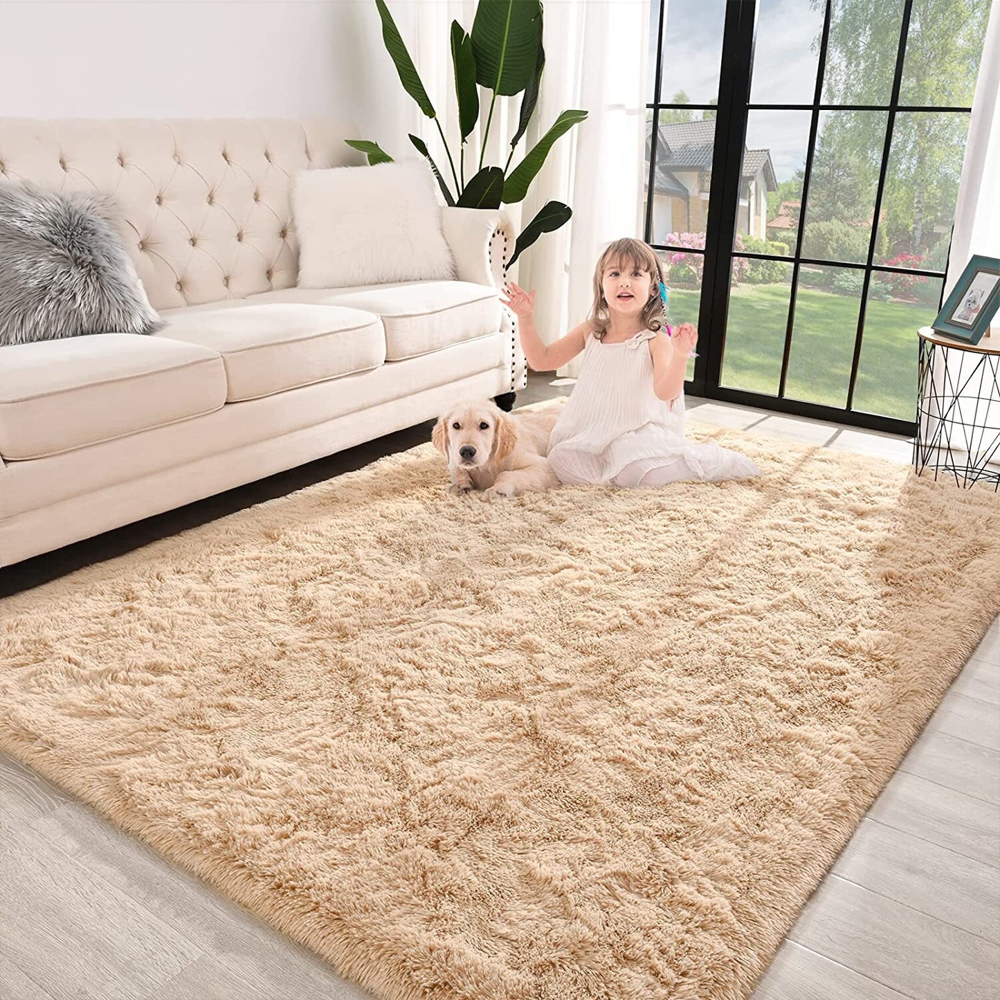 XL Extra Large Soft Shag Rug Carpet Mat (Beige, 300 x 200)