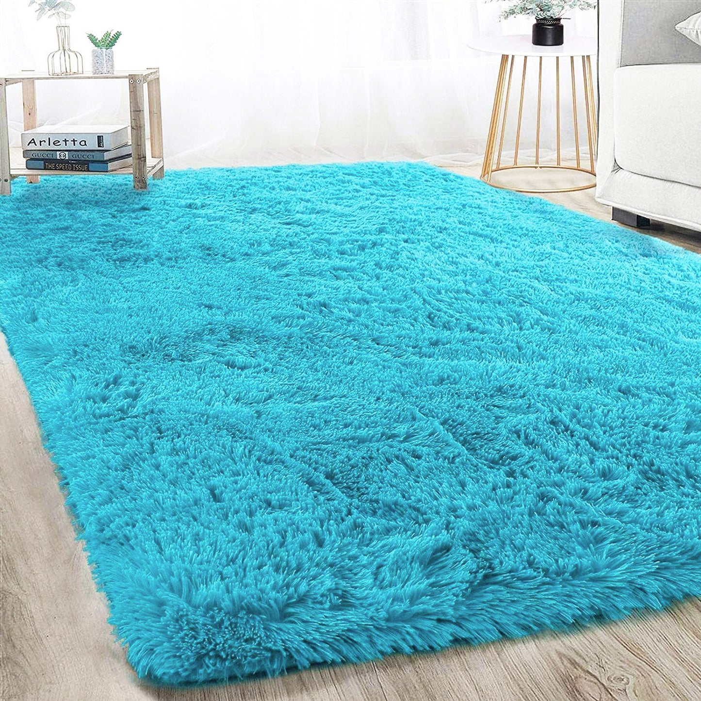 XL Extra Large Soft Shag Rug Carpet Mat (Blue, 300 x 200)