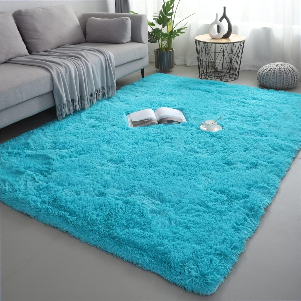 XL Extra Large Soft Shag Rug Carpet Mat (Blue, 300 x 200)