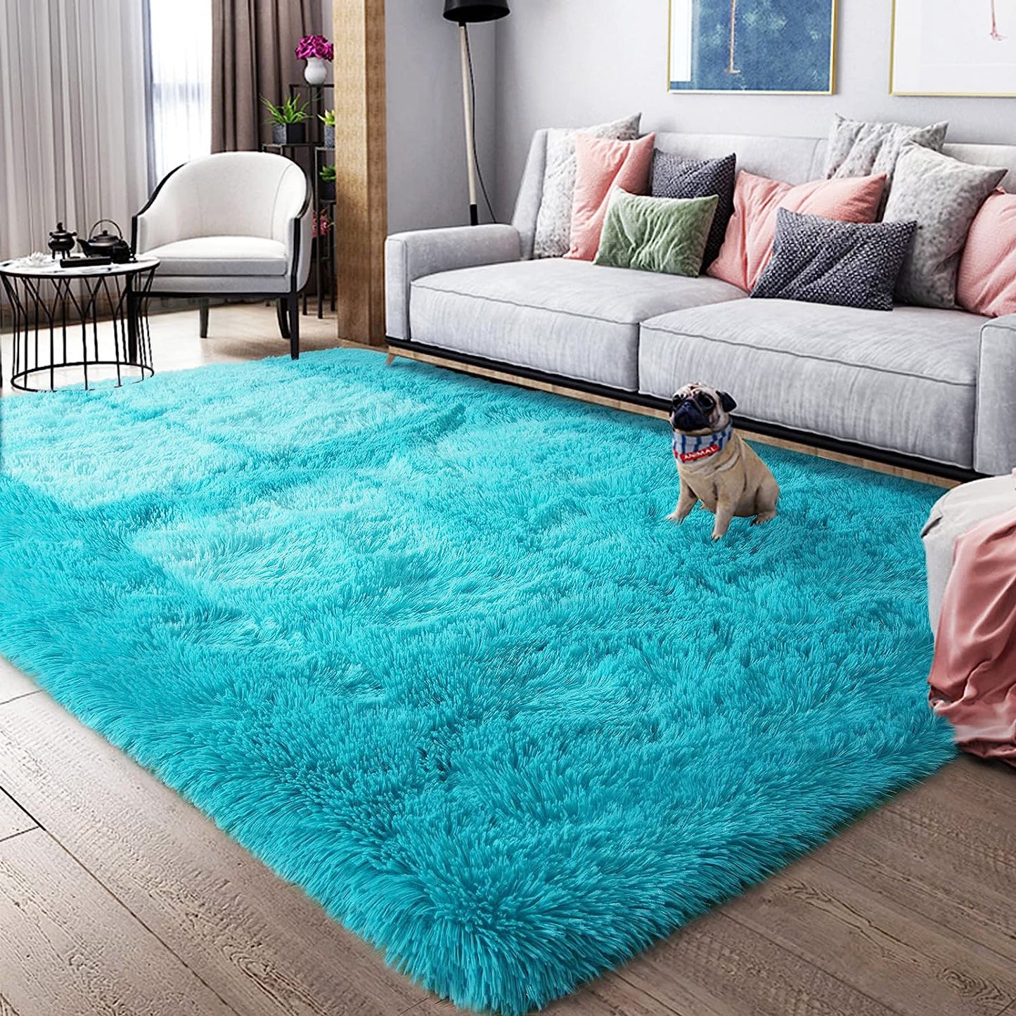 XL Extra Large Soft Shag Rug Carpet Mat (Blue, 300 x 200)