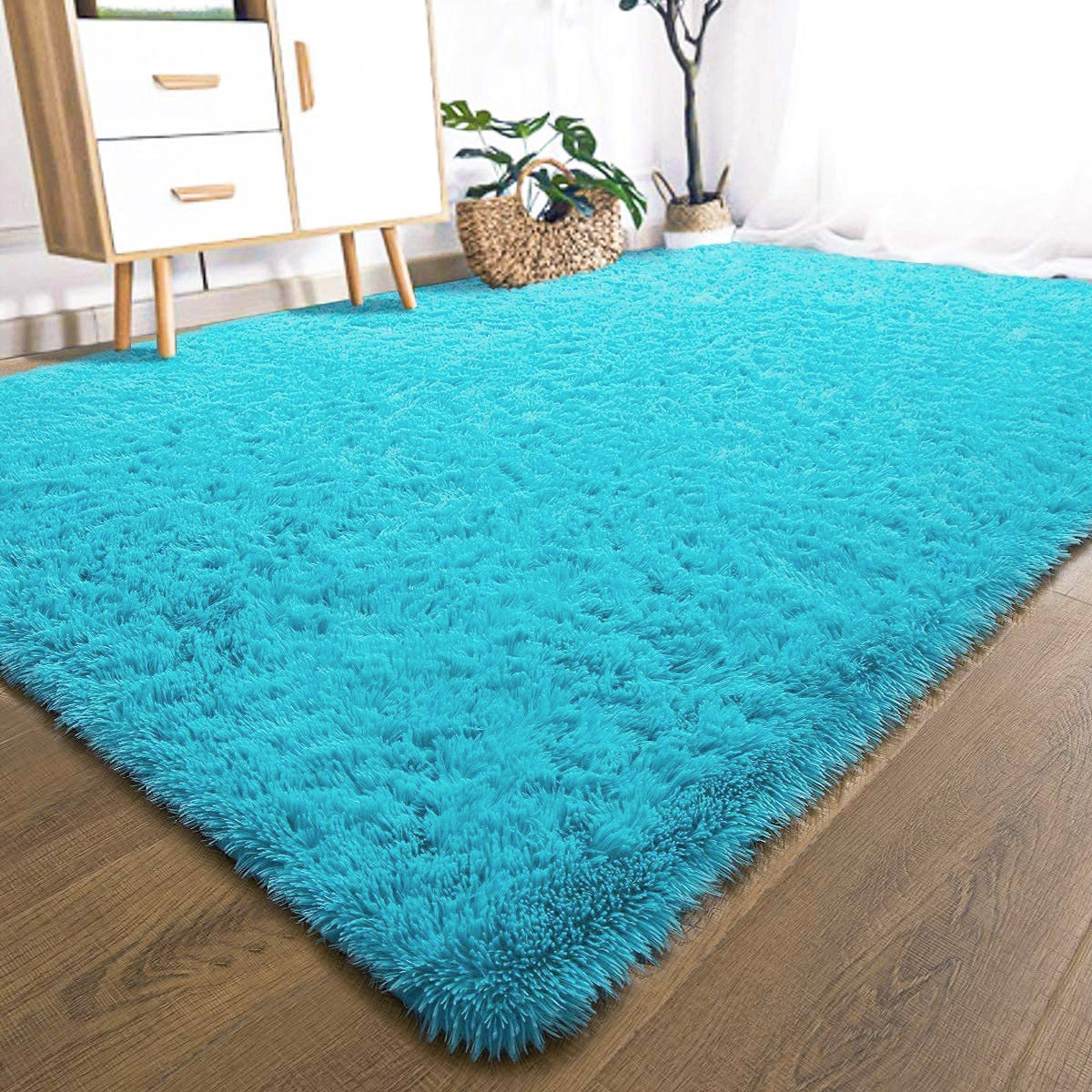 XL Extra Large Soft Shag Rug Carpet Mat (Blue, 300 x 200)