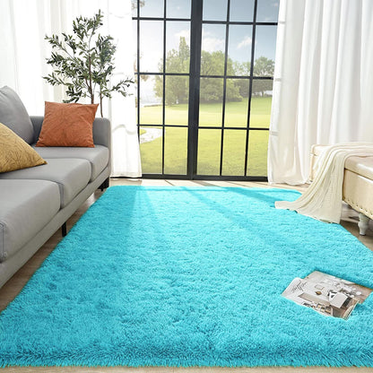 XL Extra Large Soft Shag Rug Carpet Mat (Blue, 300 x 200)