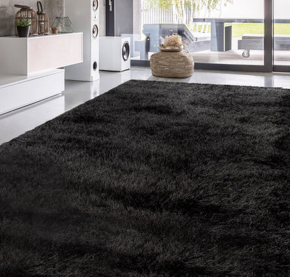 XL Extra Large Soft Shag Rug Carpet Mat (Black, 300 x 200)