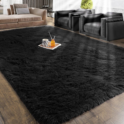 XL Extra Large Soft Shag Rug Carpet Mat (Black, 300 x 200)