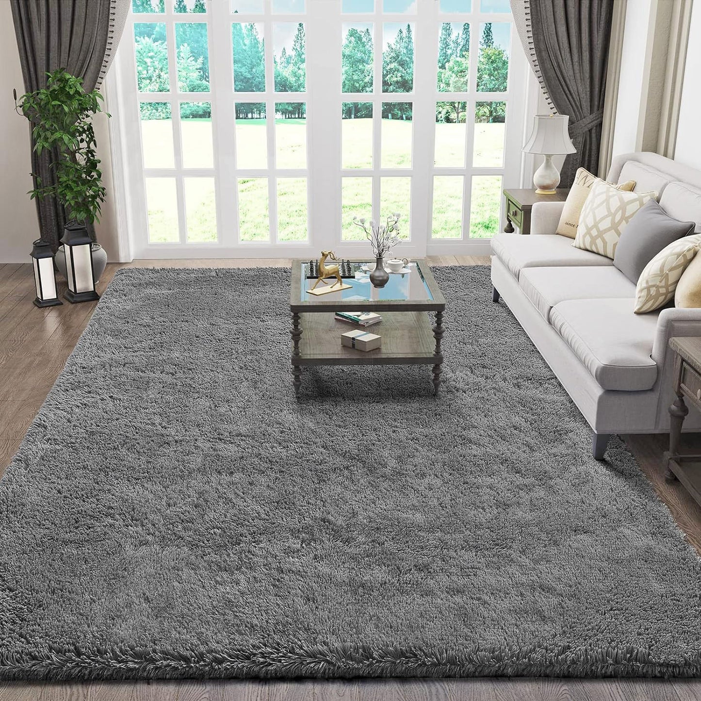 XL Extra Large Soft Shag Rug Carpet Mat (Grey, 300 x 200)