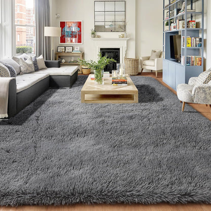 XL Extra Large Soft Shag Rug Carpet Mat (Grey, 300 x 200)