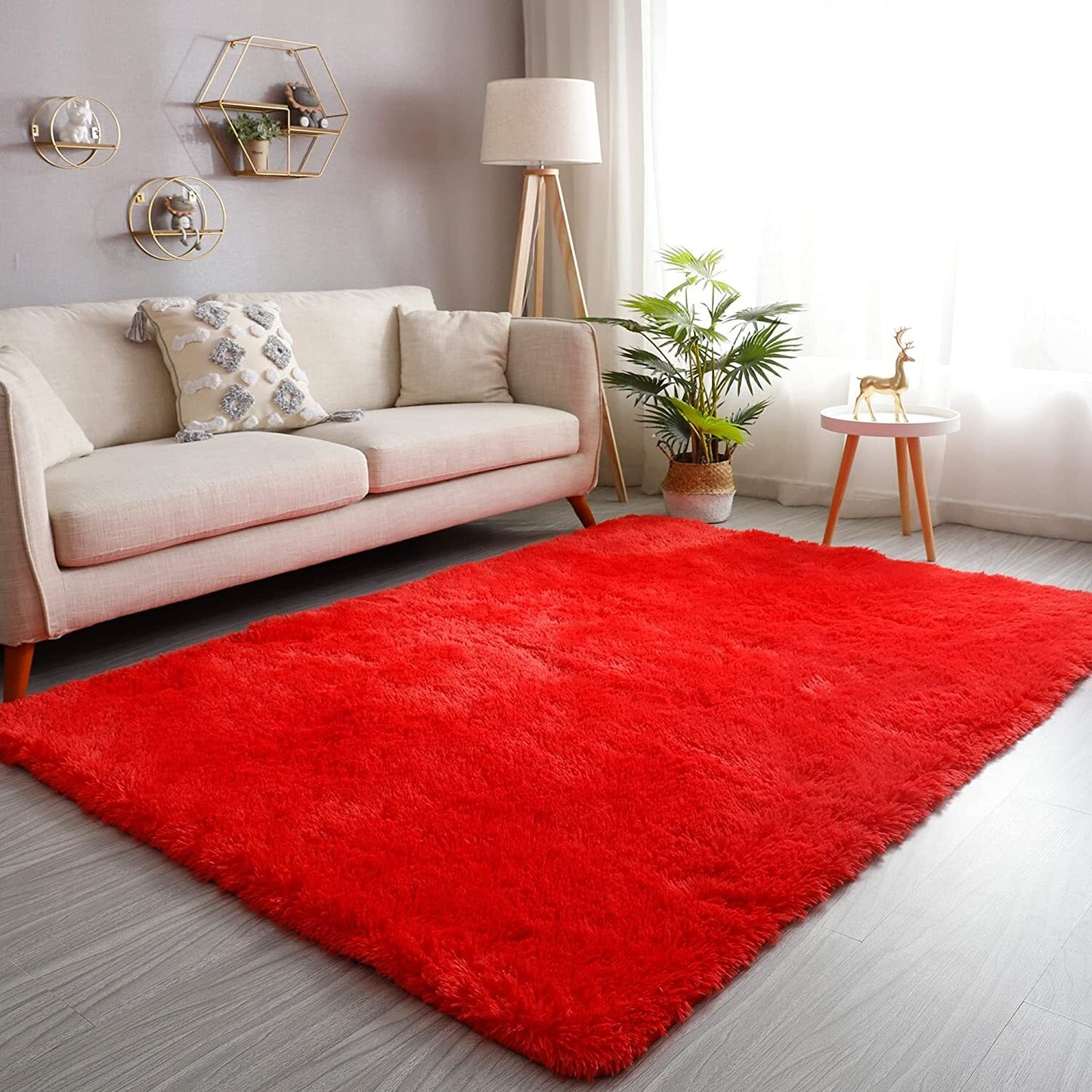 XL Extra Large Soft Shag Rug Carpet Mat (Red, 300 x 200)