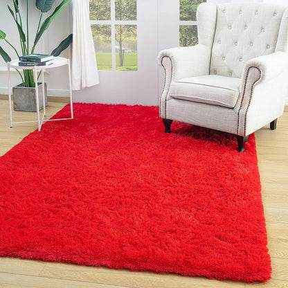 XL Extra Large Soft Shag Rug Carpet Mat (Red, 300 x 200)