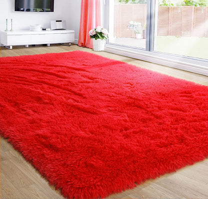 XL Extra Large Soft Shag Rug Carpet Mat (Red, 300 x 200)