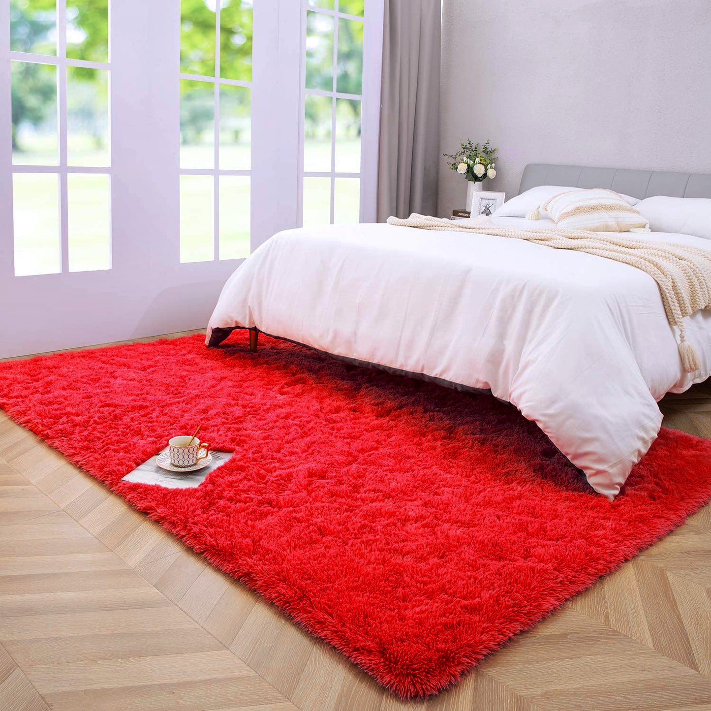 XL Extra Large Soft Shag Rug Carpet Mat (Red, 300 x 200)