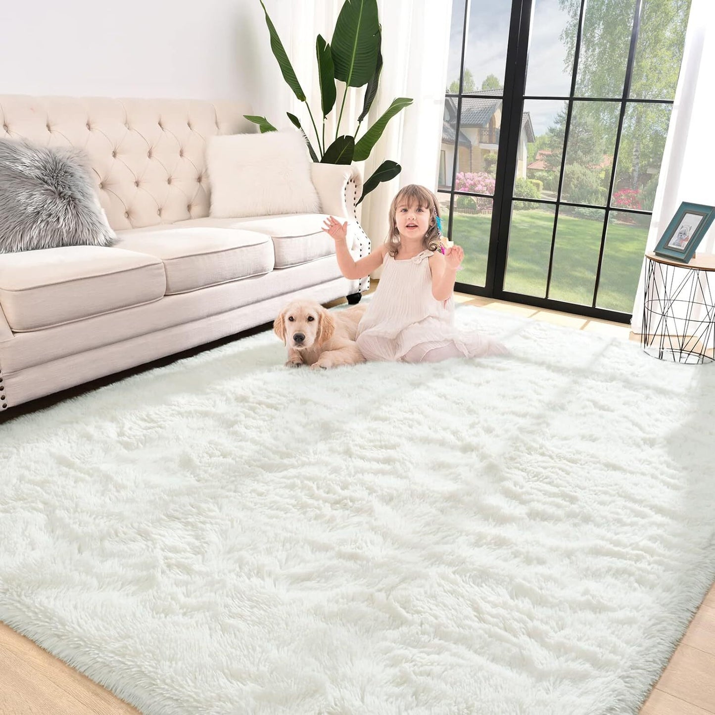 XL Extra Large Soft Shag Rug Carpet Mat (Cream White, 300 x 200)