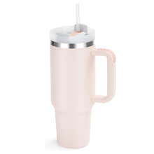 Stainless Steel Insulated Tumbler with Handle Straw Travel Mug (30oz, Rose Quartz)