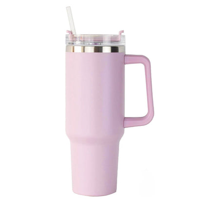 40oz Stainless Steel Insulated Tumbler with Handle Straw Travel Mug (Pink)