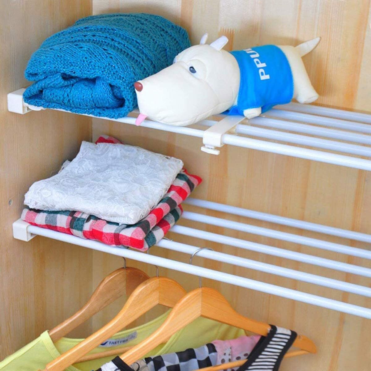 Extendable Clothes Shelf Closet Bathroom Kitchen Organiser 50-80cm