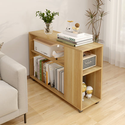 Large Versatile Sofa Side Table & Magazine Shelf with Casters (Oak)