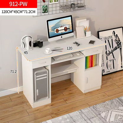 Executive Office Computer Desk with Drawers, Cabinet, Shelves (White)