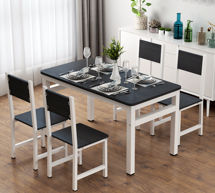 5 x Piece Set Bliss Large Wood & Steel Dining Table Chairs (Black & White)