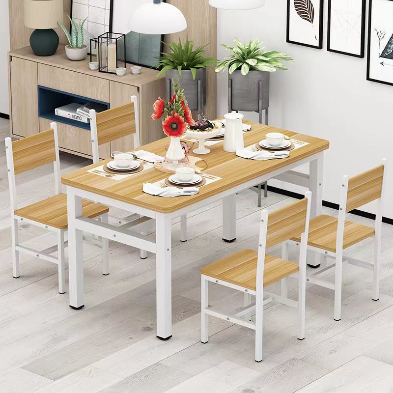 5 x Piece Set Bliss Large Wood & Steel Dining Table Chairs (Oak & White)