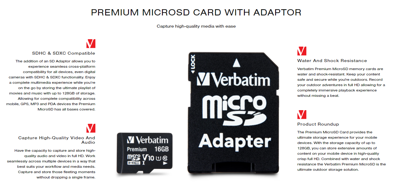 Verbatim Micro SDHC 64GB Card (Class 10) w/ Adaptor