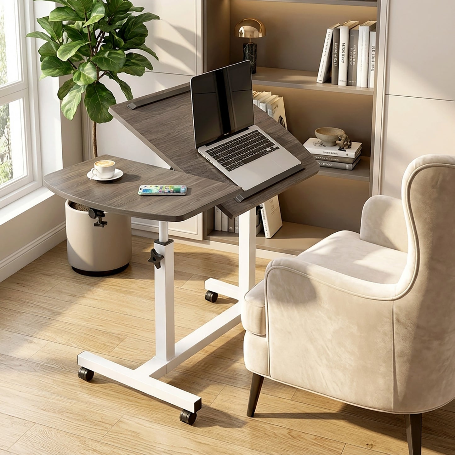 Motif 2-in-1 Adjustable Portable Sofa Bed Side Table Laptop Desk with Wheels (Rustic Grey)