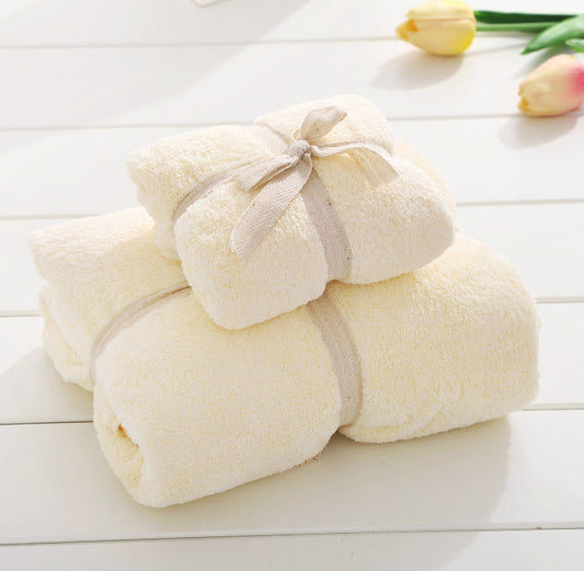 2PCS Set Luxury Soft Fleece Bath Towels/Blankets (Cream)