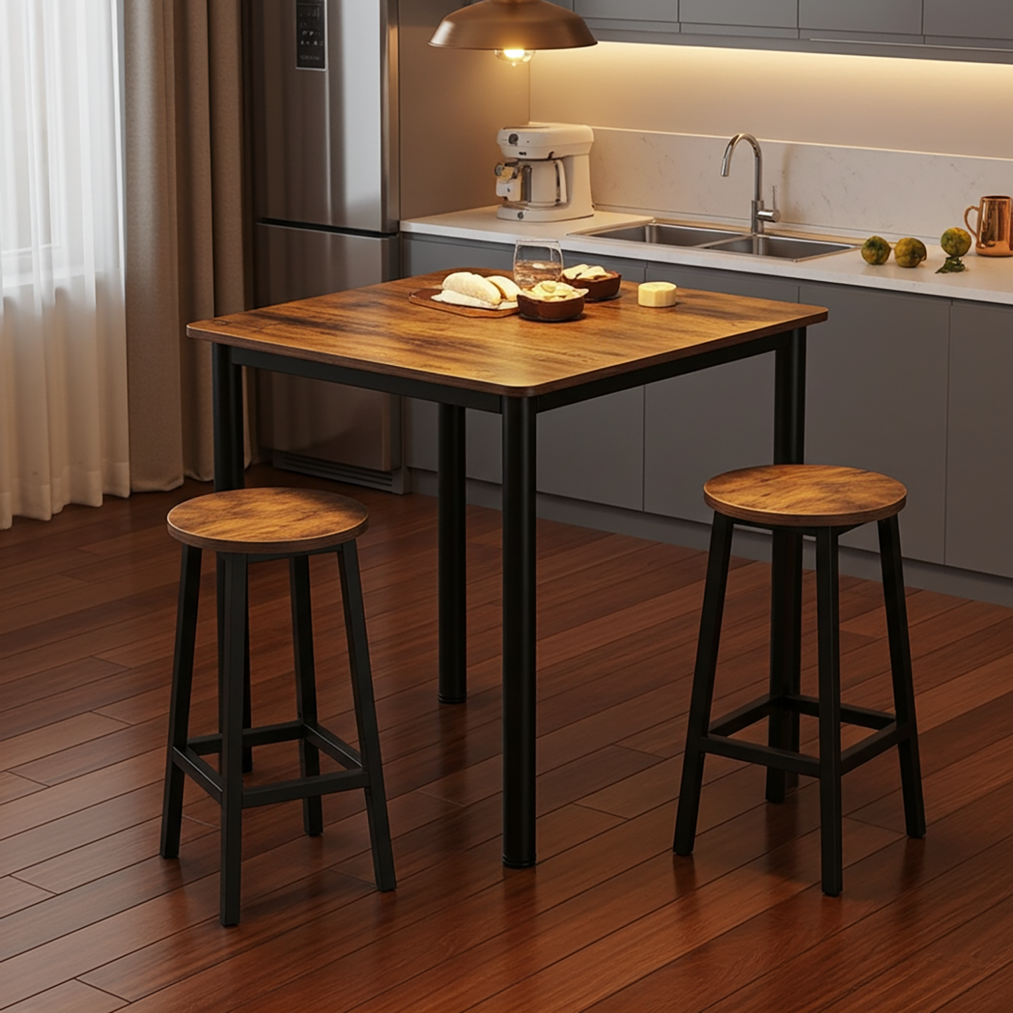 Foundry Industrial Rustic Wood & Metal Square Bar Dining Table