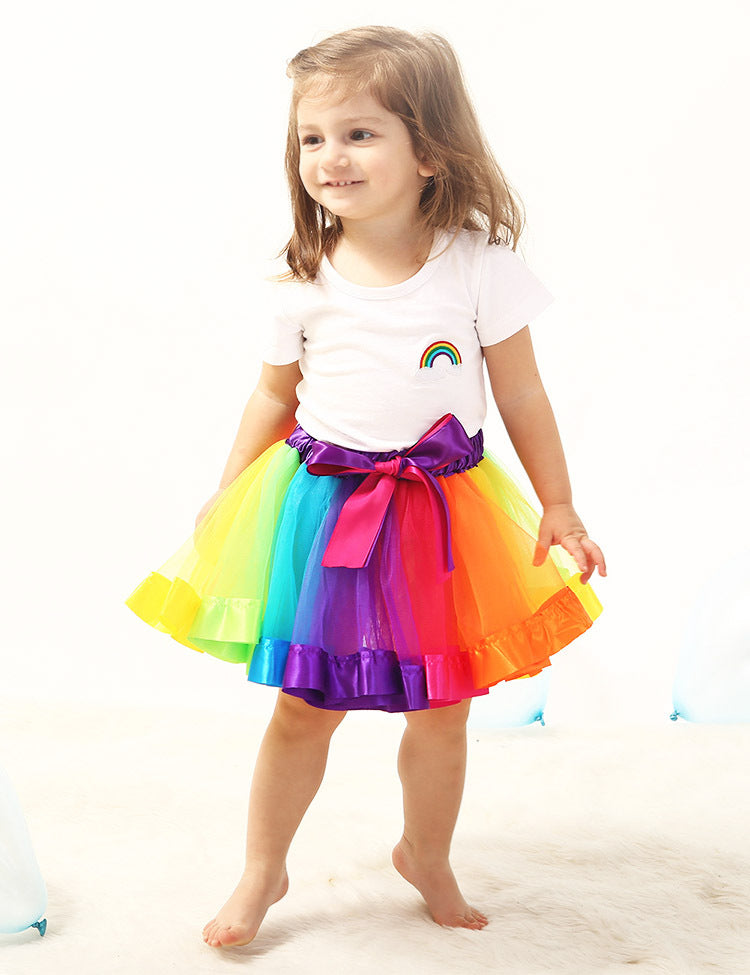 Deluxe Girl's Princess Tutu Skirt (Colourful Rainbow)