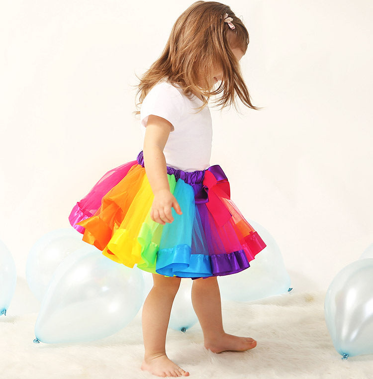 Deluxe Girl's Princess Tutu Skirt (Colourful Rainbow)