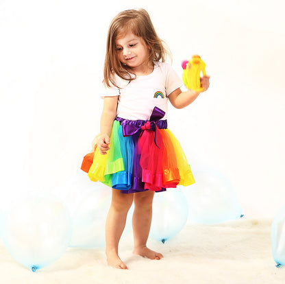 Deluxe Girl's Princess Tutu Skirt (Colourful Rainbow)