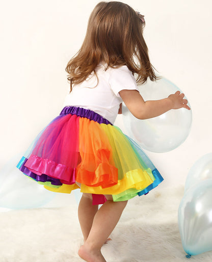 Deluxe Girl's Princess Tutu Skirt (Colourful Rainbow)