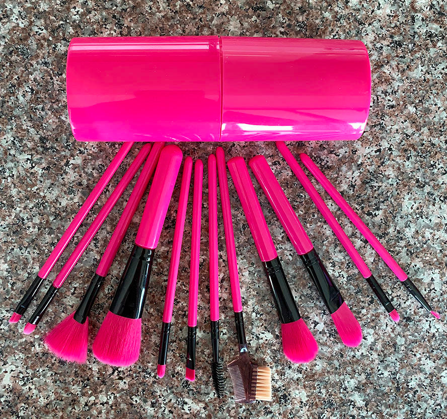 12PC Luxe Pink Professional Makeup Brush Set with Case