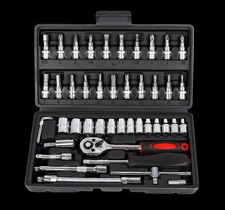 46 PCS Socket Ratchet Screwdriver Torque Wrench Combination Tool Set Repair Kit In Box