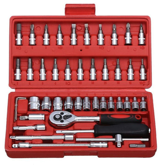 46 PCS Socket Ratchet Screwdriver Torque Wrench Combination Tool Set Repair Kit In Box