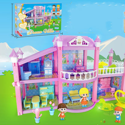 Multi-level Large Mansion Castle Doll House Palace Toy Set with Furniture