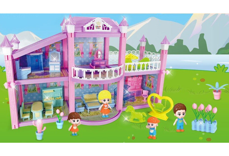 Multi-level Large Mansion Castle Doll House Palace Toy Set with Furniture