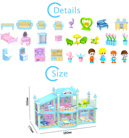 Multi-level Large Mansion Castle Doll House Palace Toy Set with Furniture