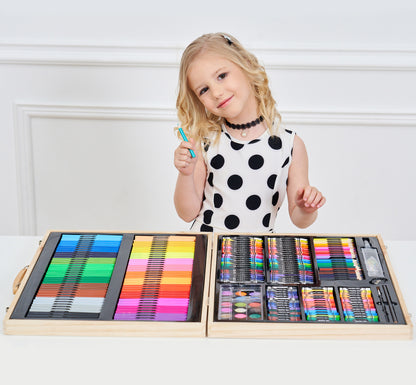 180 PC Large Complete Painting Set In Wooden Box Drawing Colour Pens Kit