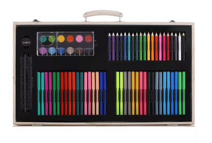 180 PC Large Complete Painting Set In Wooden Box Drawing Colour Pens Kit