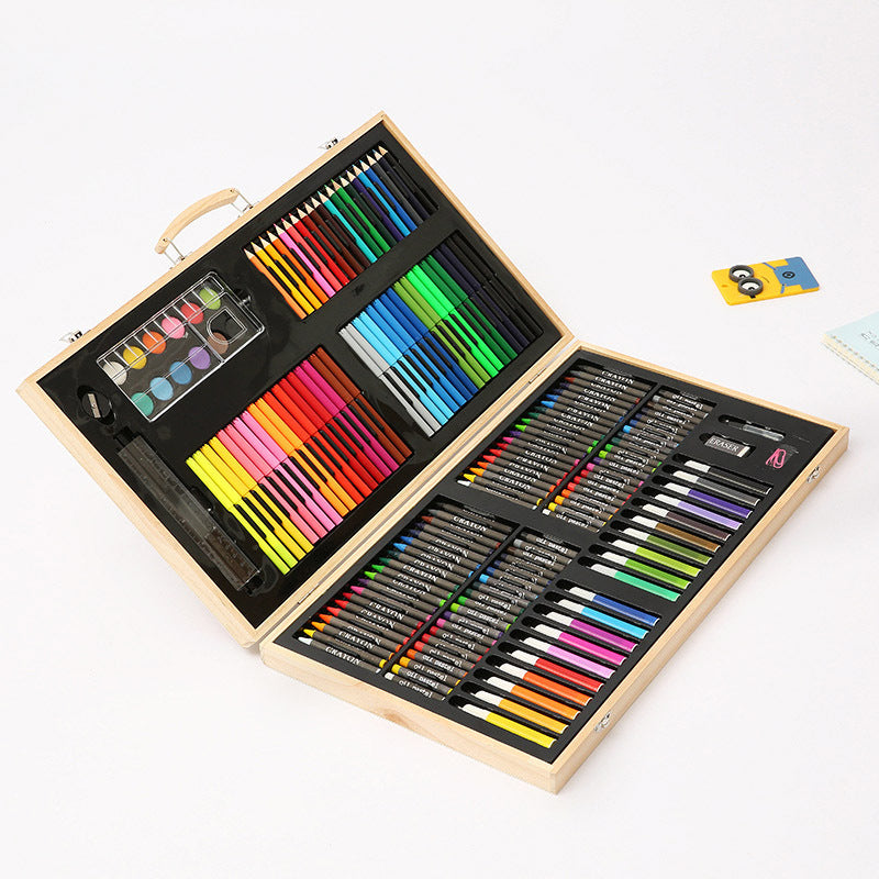 180 PC Large Complete Painting Set In Wooden Box Drawing Colour Pens Kit