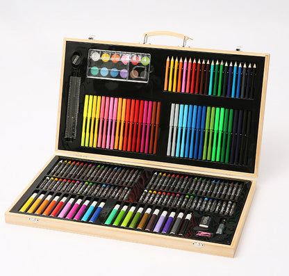 180 PC Large Complete Painting Set In Wooden Box Drawing Colour Pens Kit