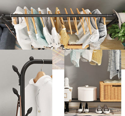 Large Coat Hanging Stand Wardrobe Clothes Hanger Rack (Black)