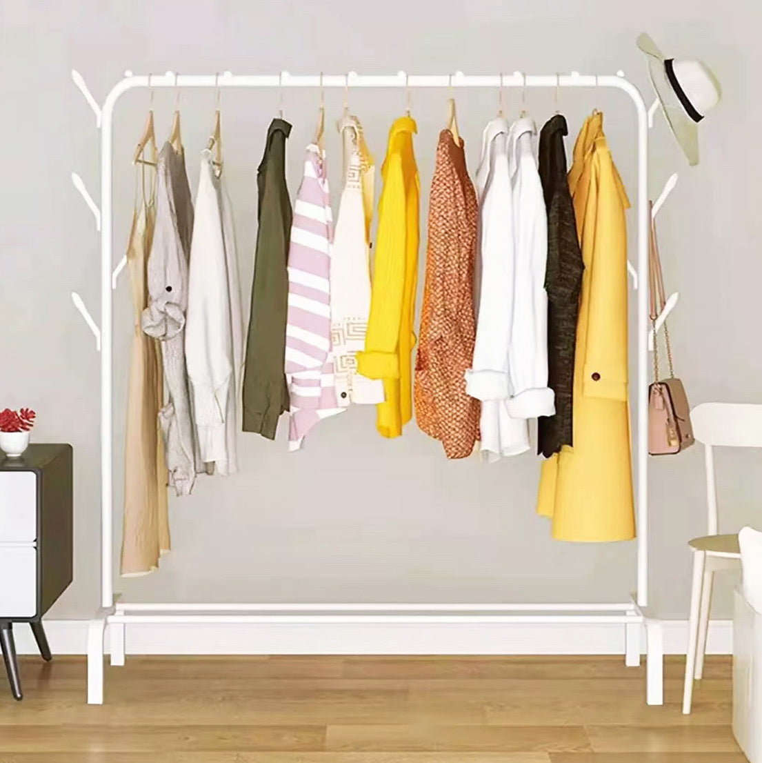 Large Coat Hanging Stand Wardrobe Clothes Hanger Rack (White)