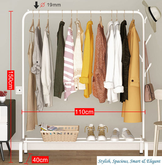 Large Coat Hanging Stand Wardrobe Clothes Hanger Rack (White)