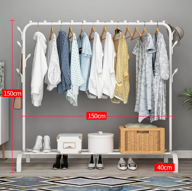 Large 1.5m Wide Coat Hanging Stand Wardrobe Clothes Hanger Rack (White)