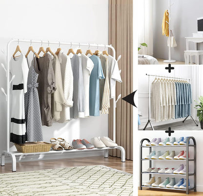 Large 1.5m Wide Coat Hanging Stand Wardrobe Clothes Hanger Rack (White)